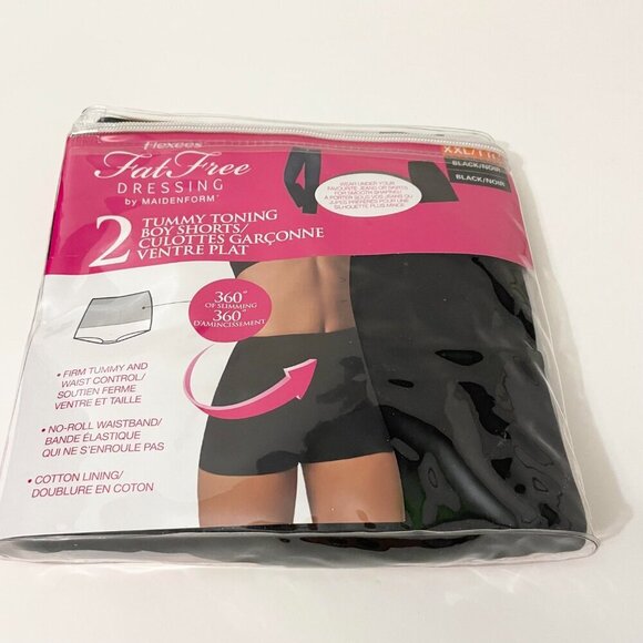 Flexees Fat Free Dressing Maidenform 2 Tummy Toning Boy Shorts XXL Black - Picture 12 of 14